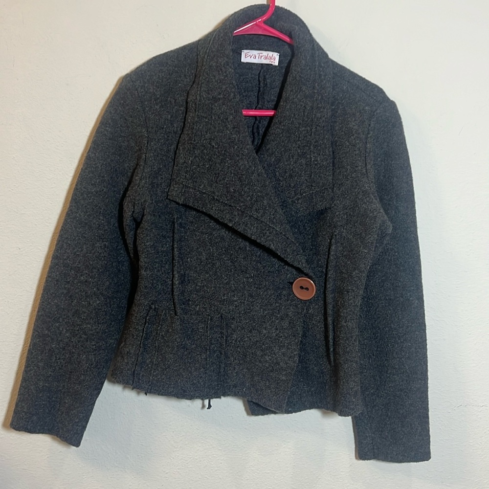 Eva Tralala Paris Felted Boiled Wool Cardigan Vest Sleeveless Gray Small